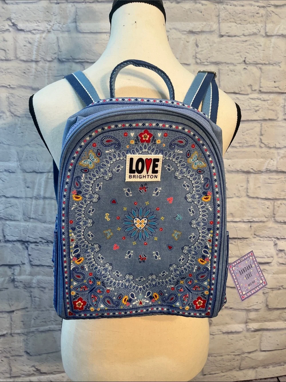 Brighton Bandana Love Backpack NWT Blue Denim Look Paisley